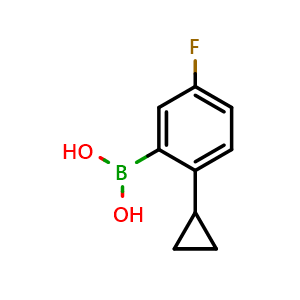 Chemical structure of (2-cyclopropyl-5-fluorophenyl)boronic acid , CAS 2225155-34-8, AChemBlock Y224446