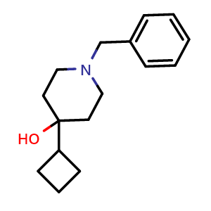 Chemical structure of 1-benzyl-4-cyclobutylpiperidin-4-ol , CAS 1374568-00-9, AChemBlock Y224462