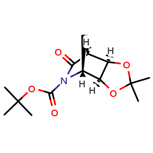 Chemical structure of (3aS,4R,7S,7aR)-tert-butyl 2,2-dimethyl-6-oxotetrahydro-4,7-methano[1,3]dioxolo[4,5-c]pyridine-5(6H)-carboxylate , CAS 183272-49-3, AChemBlock Y224474