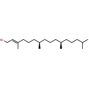 Chemical structure of (7R,11R,E)-1-bromo-3,7,11,15-tetramethylhexadec-2-ene , CAS 4444-13-7, AChemBlock Y224483