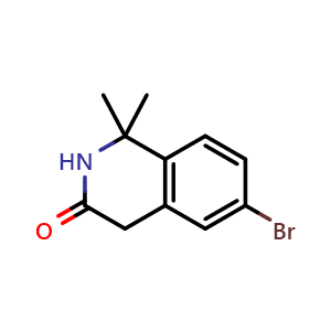 Chemical structure of 6-bromo-1,1-dimethyl-1,2-dihydroisoquinolin-3(4H)-one , CAS 943750-46-7, AChemBlock Y224515