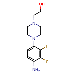 Chemical structure of 2-(4-(4-amino-2,3-difluorophenyl)piperazin-1-yl)ethanol , CAS 1660980-24-4, AChemBlock Y224545