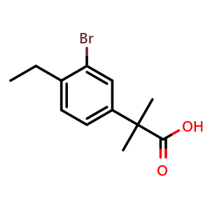 Chemical structure of 2-(3-bromo-4-ethylphenyl)-2-methylpropanoic acid , CAS 1238328-64-7, AChemBlock Y224552