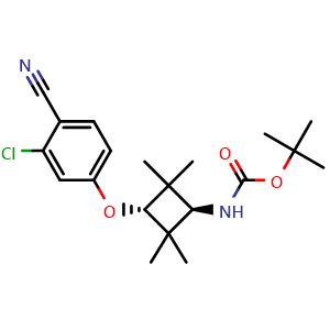 Chemical structure of tert-butyl ((1r,3r)-3-(3-chloro-4-cyanophenoxy)-2,2,4,4-tetramethylcyclobutyl)carbamate , CAS 1973408-86-4, AChemBlock Y224553
