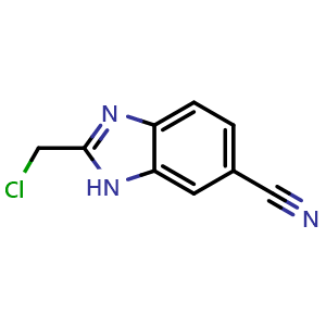 Chemical structure of 2-Chloromethyl-3H-benzoimidazole-5-carbonitrile , CAS 150613-50-6, AChemBlock Y224559