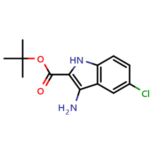 Chemical structure of 3-Amino-5-chloro-1H-indole-2-carboxylic acid tert-butyl ester , CAS 2512198-39-7, AChemBlock Y224561