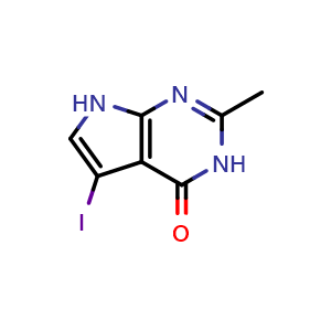Chemical structure of 5-Iodo-2-methyl-3,7-dihydro-pyrrolo[2,3-d]pyrimidin-4-one , CAS 135352-75-9, AChemBlock Y224568