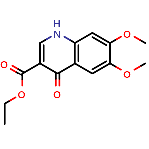 Chemical structure of 6,7-Dimethoxy-4-oxo-1,4-dihydro-quinoline-3-carboxylic acid ethyl ester , CAS 120372-85-2, AChemBlock Y224570