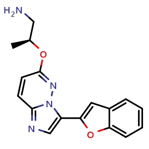 Chemical structure of (S)-2-((3-(Benzofuran-2-yl)imidazo[1,2-b]pyridazin-6-yl)oxy)propan-1-amine , CAS 1426928-57-5, AChemBlock Y224603