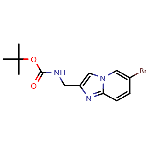 Chemical structure of 1,1-Dimethylethyl N-[(6-bromoimidazo[1,2-a]pyridin-2-yl)methyl]carbamate , CAS 1906782-37-3, AChemBlock Y224612