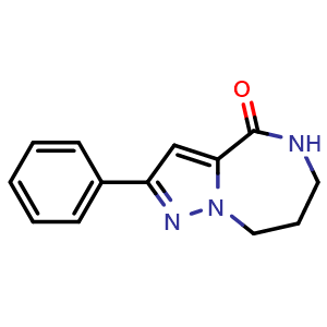Chemical structure of 5,6,7,8-tetrahydro-2-phenylpyrazolo[1,5-a][1,4]diazepin-4-one , CAS 1246548-90-2, AChemBlock Y224647