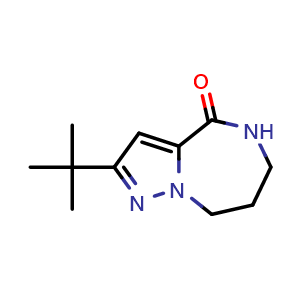 Chemical structure of 2-tert-butyl-5,6,7,8-tetrahydropyrazolo[1,5-a][1,4]diazepin-4-one , CAS 1822989-63-8, AChemBlock Y224649