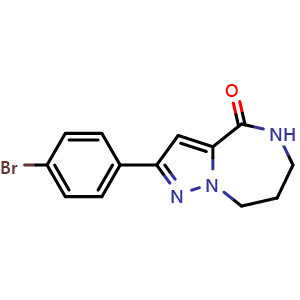 Chemical structure of 2-(4-bromophenyl)-5,6,7,8-tetrahydropyrazolo[1,5-a][1,4]diazepin-4-one , CAS 2517900-85-3, AChemBlock Y224650