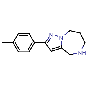 Chemical structure of 5,6,7,8-tetrahydro-2-p-tolyl-4H-pyrazolo[1,5-a][1,4]diazepine , CAS 1779965-67-1, AChemBlock Y224652