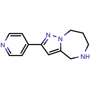 Chemical structure of 5,6,7,8-tetrahydro-2-(pyridin-4-yl)-4H-pyrazolo[1,5-a][1,4]diazepine , CAS 1340875-61-7, AChemBlock Y224656