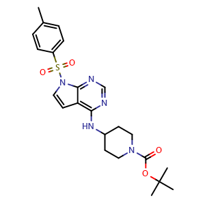 Chemical structure of tert-butyl 4-((7-tosyl-7H-pyrrolo[2,3-d]pyrimidin-4-yl)amino)piperidine-1-carboxylate , CAS 1886989-49-6, AChemBlock Y224679