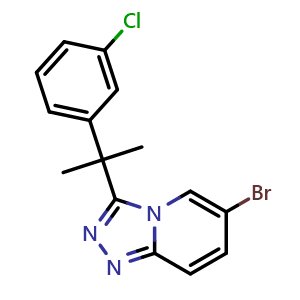 Chemical structure of 6-bromo-3-(2-(3-chlorophenyl)propan-2-yl)-[1,2,4]triazolo[4,3-a]pyridine , CAS 2114391-67-0, AChemBlock Y224682