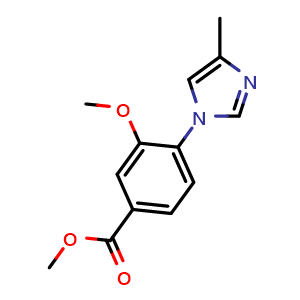 Chemical structure of 3-Methoxy-4-(4-methyl-imidazol-1-yl)-benzoic acid methyl ester , CAS 870837-21-1, AChemBlock Y224689