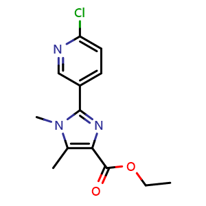 Chemical structure of 2-(6-Chloro-pyridin-3-yl)-1,5-dimethyl-1H-imidazole-4-carboxylic acid ethyl ester , CAS 2514967-29-2, AChemBlock Y224694