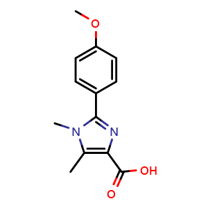 Chemical structure of 2-(4-Methoxy-phenyl)-1,5-dimethyl-1H-imidazole-4-carboxylic acid , CAS 1499838-85-5, AChemBlock Y224696