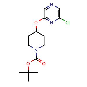 Chemical structure of 4-(6-Chloro-pyrazin-2-yloxy)-piperidine-1-carboxylic acid tert-butyl ester , CAS 426830-18-4, AChemBlock Y224713