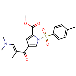 Chemical structure of (E)-methyl 4-(3-(dimethylamino)-2-methylacryloyl)-1-tosyl-1H-pyrrole-2-carboxylate , CAS 1191272-70-4, AChemBlock Y224733