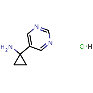 Chemical structure of 1-(pyrimidin-5-yl)cyclopropanamine hydrochloride , CAS 2173134-97-7, AChemBlock Y224751
