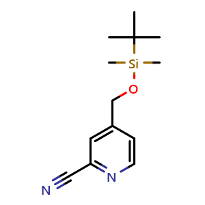 Chemical structure of 2-cyano-4-((tert-butyldimethylsilyloxy)methyl)pyridine , CAS 117423-43-5, AChemBlock Y224755