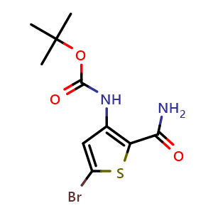 Chemical structure of tert-butyl (5-bromo-2-carbamoylthiophen-3-yl)carbamate , CAS 494833-78-2, AChemBlock Y224767
