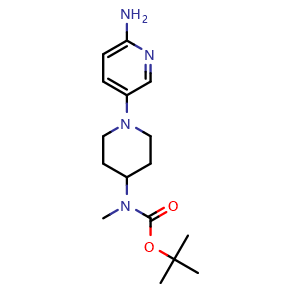 Chemical structure of tert-butyl (1-(6-aminopyridin-3-yl)piperidin-4-yl)(methyl)carbamate , CAS 2628350-47-8, AChemBlock Y224768