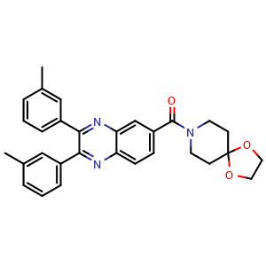 Chemical structure of (2,3-di-m-tolylquinoxalin-6-yl)(1,4-dioxa-8-azaspiro[4.5]decan-8-yl)methanone , CAS 896364-45-7, AChemBlock Y224794