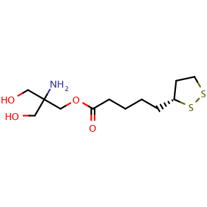 Chemical structure of 2-amino-2-(hydroxymethyl)propane-1,3-diol (R)-5-(1,2-dithiolan-3-yl)pentanoate , CAS 137314-40-0, AChemBlock Y224796