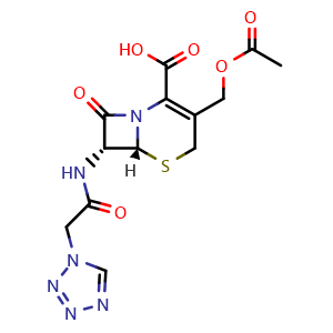 Chemical structure of (6R,7R)-7-(2-(1H-tetrazol-1-yl)acetamido)-3-(acetoxymethyl)-8-oxo-5-thia-1-azabicyclo[4.2.0]oct-2-ene-2-carboxylic acid , CAS 32510-61-5, AChemBlock Y224800