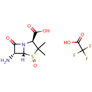 Chemical structure of (2S,5R,6R)-6-amino-3,3-dimethyl-7-oxo-4-thia-1-azabicyclo[3.2.0]heptane-2-carboxylic acid 4-oxide compound with 2,2,2-trifluoroacetic acid (1:1) , CAS 4888-97-5, AChemBlock Y224801
