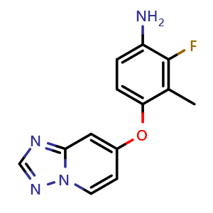 Chemical structure of 4-([1,2,4]triazolo[1,5-a]pyridin-7-yloxy)-2-fluoro-3-methylaniline , CAS 2387518-94-5, AChemBlock Y224810