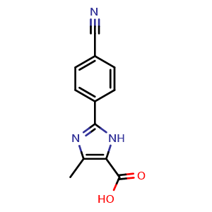 Chemical structure of 2-(4-Cyanophenyl)-5-methyl-3H-imidazole-4-carboxylic acid , CAS 2514967-24-7, AChemBlock Y224817