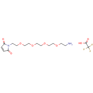 Chemical structure of 1-(14-amino-3,6,9,12-tetraoxatetradecyl)-1H-pyrrole-2,5-dione trifluoroacetic acid salt , CAS 2512227-13-1, AChemBlock Y224819