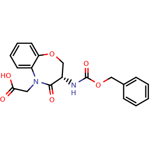 Chemical structure of (S)-2-(3-(((benzyloxy)carbonyl)amino)-4-oxo-3,4-dihydrobenzo[b][1,4]oxazepin-5(2H)-yl)acetic acid , AChemBlock Y224840