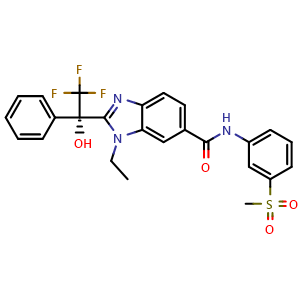 Chemical structure of (S)-1-ethyl-N-(3-(methylsulfonyl)phenyl)-2-(2,2,2-trifluoro-1-hydroxy-1-phenylethyl)-1H-benzo[d]imidazole-6-carboxamide , AChemBlock Y224852