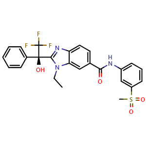 Chemical structure of (R)-1-ethyl-N-(3-(methylsulfonyl)phenyl)-2-(2,2,2-trifluoro-1-hydroxy-1-phenylethyl)-1H-benzo[d]imidazole-6-carboxamide , AChemBlock Y224853