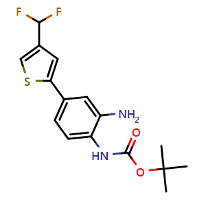 Chemical structure of tert-butyl (2-amino-4-(4-(difluoromethyl)thiophen-2-yl)phenyl)carbamate , AChemBlock Y224870