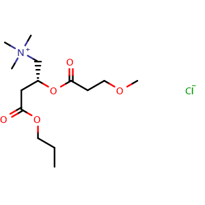 Chemical structure of (R)-2-((3-methoxypropanoyl)oxy)-N,N,N-trimethyl-4-oxo-4-propoxybutan-1-aminium , AChemBlock Y224878