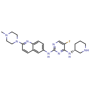 Chemical structure of (R)-5-fluoro-N2-(2-(4-methylpiperazin-1-yl)quinolin-6-yl)-N4-(piperidin-3-yl)pyrimidine-2,4-diamine , AChemBlock Y224881