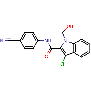 Chemical structure of 3-chloro-N-(4-cyanophenyl)-1-(hydroxymethyl)-1H-indole-2-carboxamide , AChemBlock Y224892