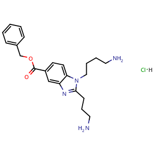 Chemical structure of benzyl 1-(4-aminobutyl)-2-(3-aminopropyl)-1H-benzo[d]imidazole-5-carboxylate hydrochloride , AChemBlock Y224898
