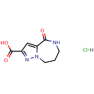 Chemical structure of 4-oxo-5,6,7,8-tetrahydro-4H-pyrazolo[1,5-a][1,4]diazepine-2-carboxylic acid hydrochloride , AChemBlock Y224910