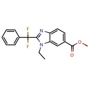 Chemical structure of methyl 2-(difluoro(phenyl)methyl)-1-ethyl-1H-benzo[d]imidazole-6-carboxylate , AChemBlock Y224912
