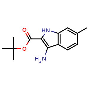 Chemical structure of 3-Amino-6-methyl-1H-indole-2-carboxylic acid tert-butyl ester , CAS 2512212-16-5, AChemBlock Y224948