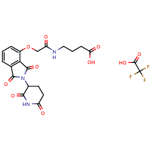 Chemical structure of 2,2,2-trifluoroacetic acid 4-[(2-{[2-(2,6-dioxohexahydropyridin-3-yl)-1,3-dioxo-2,3-dihydro-1H-isoindol-4-yl]oxy}acetyl)amino]butanoic acid , AChemBlock Y224953