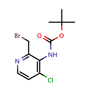 Chemical structure of 2-methylpropan-2-yl {[2-(bromomethyl)-4-chloropyridin-3-yl]amino}methanoate , AChemBlock Y224954